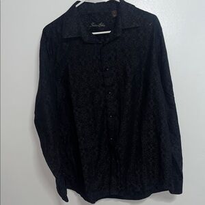 Tasso Elba Black Jacquard Long Sleeve Dress Shirt